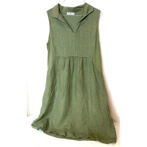 Terzo Millenio Made in Italy Dress Sage Green 100% Linen Sundress Summer Minimal